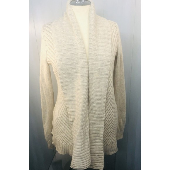 Beautiful Vince Cream Knit Ribbed Yak & Wool Open Front Cardigan Sweater Small - Picture 1 of 12
